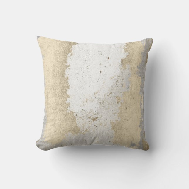 Faux Champaigne Gold Grey Silver Grungy Abstract Throw Pillow (Front)