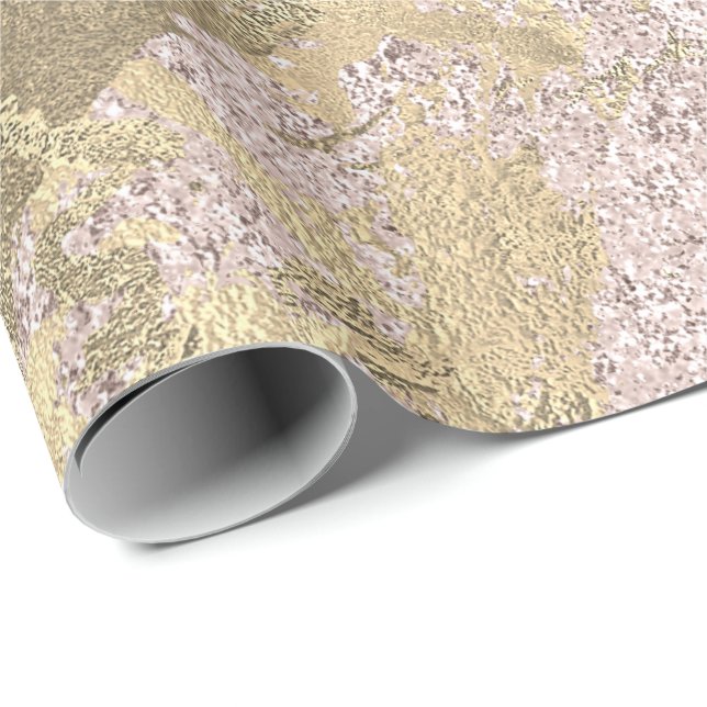 Faux Champaigne Rose Gold Marble Metallic Ivory Wrapping Paper (Roll Corner)