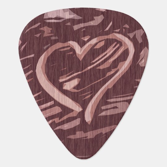 Faux Cherry Wood Stain Graphic Heart Guitar Pick