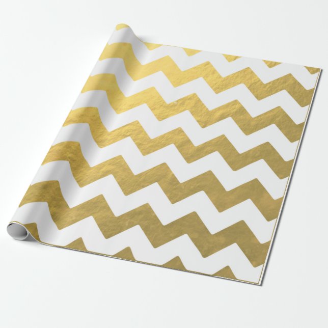 Faux Chevron Gold & White Wrapping Paper (Unrolled)