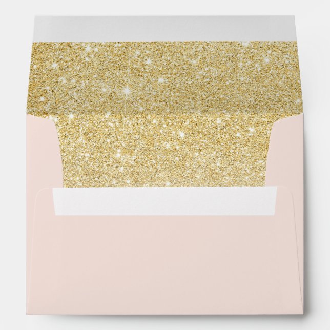 Faux chic gold glitter pink ombre wedding address envelope (Back (Bottom))