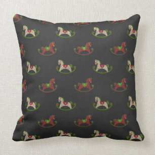 Faux Christmas chaulkboard rocking horse pillow