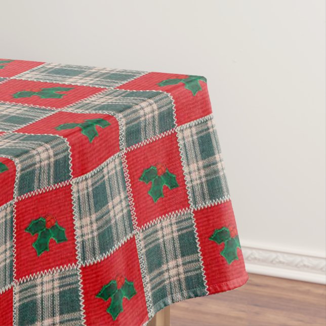 faux Christmas quilted holly pattern Tablecloth (In Situ)