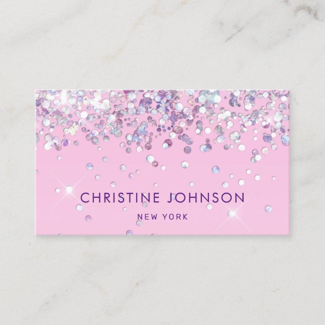 faux chunky glitter on pale pink business card (Front)