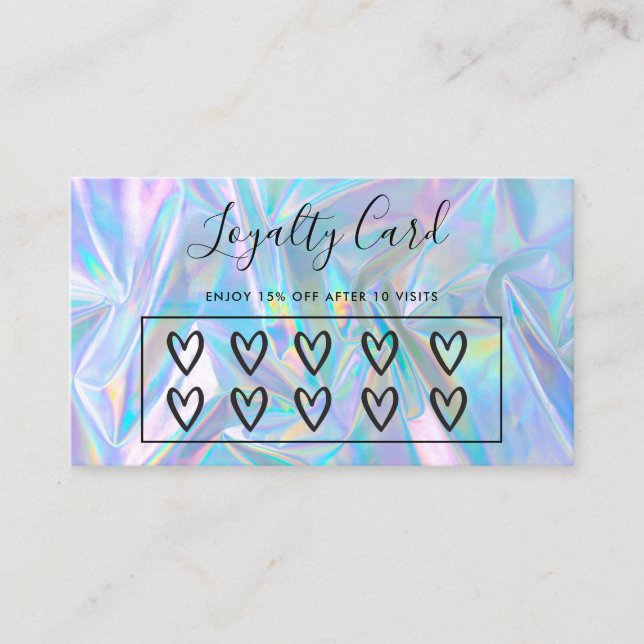 Faux Coeurs Holographiques Carte de fidélité perso (Devant)