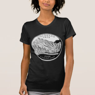 Faux Colorado State Quarter Rocky Mountains Trees T-Shirt