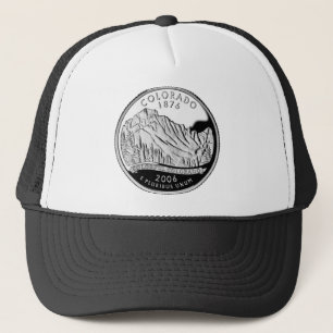 Faux Colorado State Quarter Rocky Mountains Trees Trucker Hat