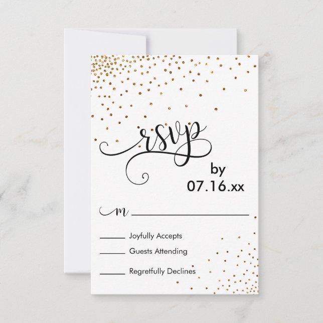 Faux Confettis Dorés Typographie Script RSVP (Devant)