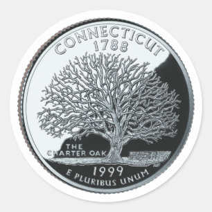 Faux Connecticut State Quarter Charter Oak Tree Classic Round Sticker