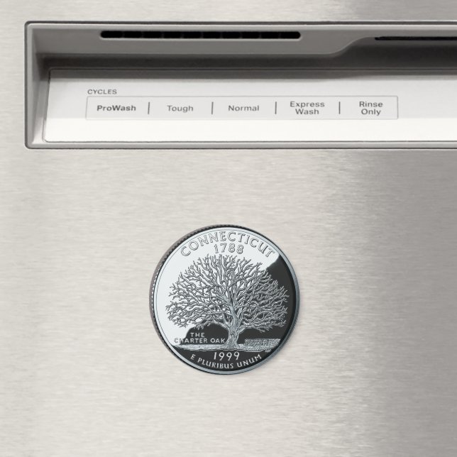Faux Connecticut State Quarter Charter Oak Tree Magnet (In Situ (Dishwasher))