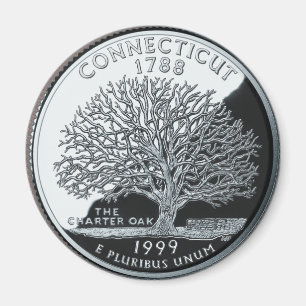 Faux Connecticut State Quarter Charter Oak Tree Magnet
