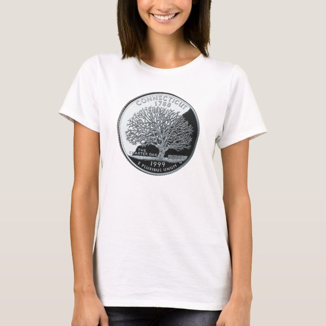 Faux Connecticut State Quarter Charter Oak Tree T-Shirt (Front)