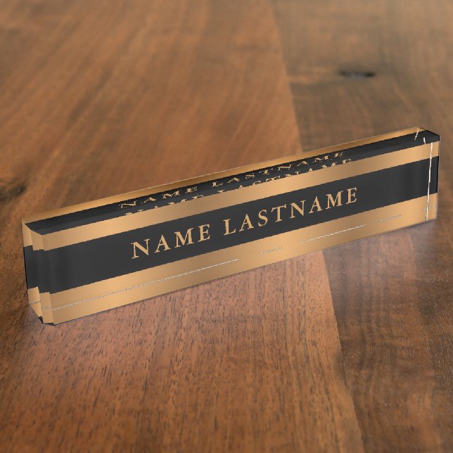 Faux Copper Bronze Classic Elegant Black Nameplate (Side)