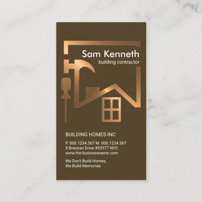 Faux Copper Building Roof Frame Construction Business Card (Front)