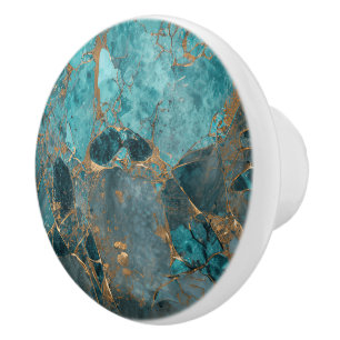 Faux copper drops over teal colour background ceramic knob