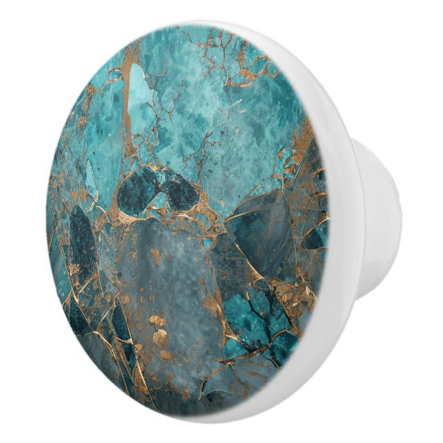 Faux copper drops over teal colour background ceramic knob (Right)