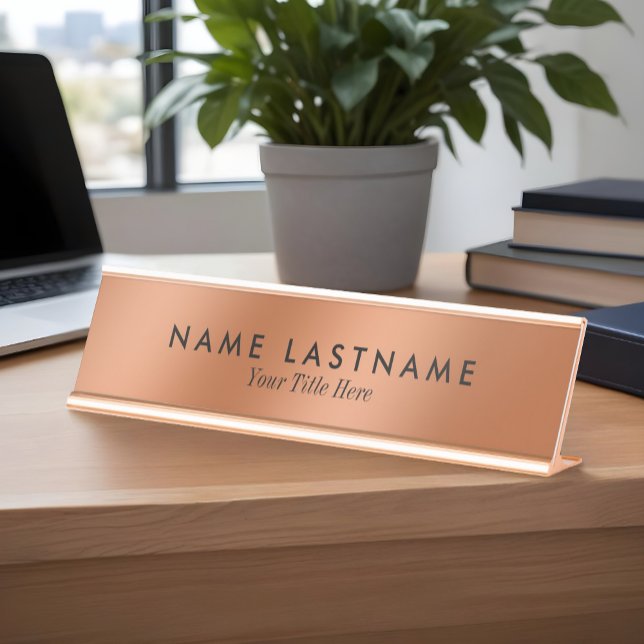 Faux Copper Elegant Minimalist Simple Modern Desk Name Plate (Creator Uploaded)