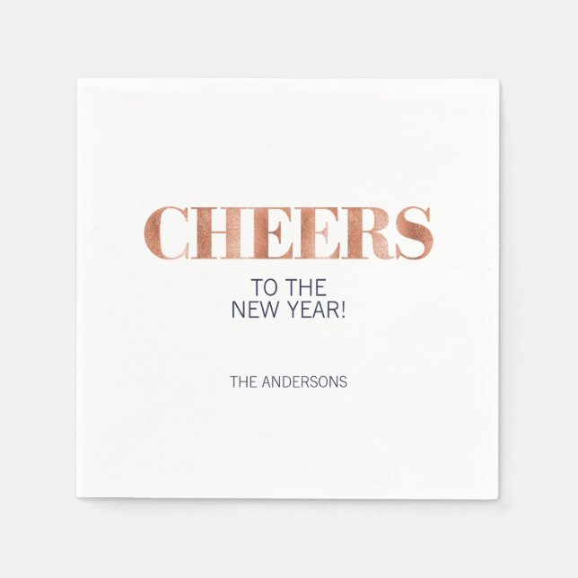 Faux Copper Foil Cheers New Year's Paper Napkin (Front)
