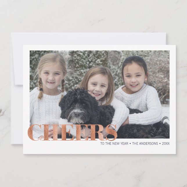 Faux Copper Foil Cheers New Year's Photo Card (Front)