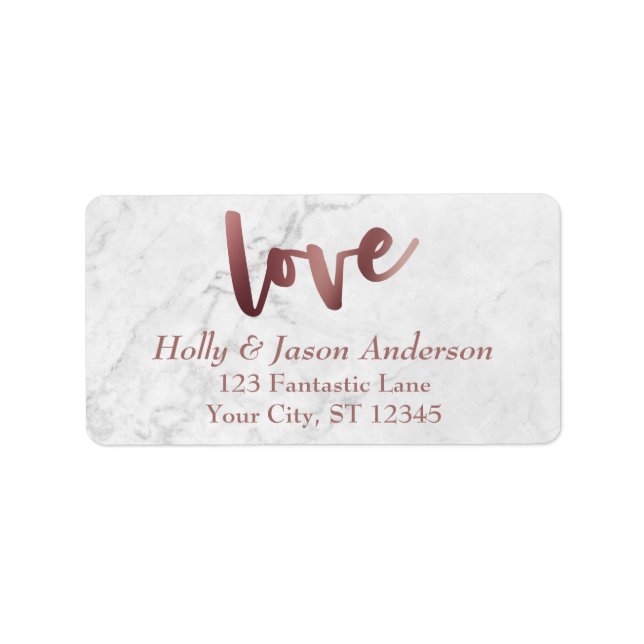 Faux Copper Foil Love Bold Script & White Marble Label (Front)