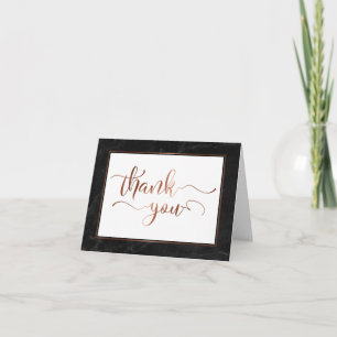 Faux Copper Foil Script Thank You & Black Marble Card