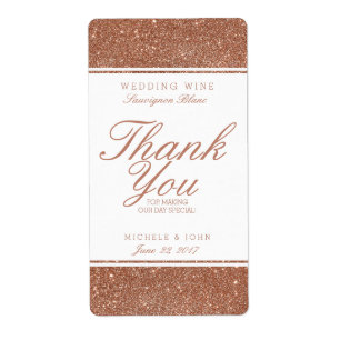 Faux Copper Glitter Wedding Wine Custom Label