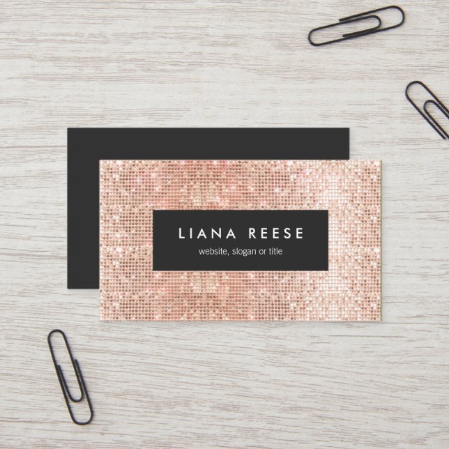 FAUX Copper Gold Sequins Beauty Salon Business Card (Front/Back In Situ)