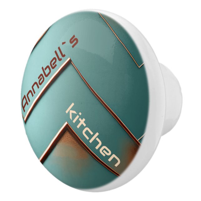 Faux copper lines and teal colour background custo ceramic knob (Right)