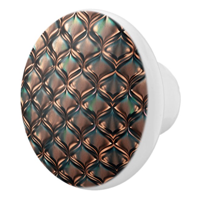 Faux copper patina teal pattern unique artsy  ceramic knob (Right)