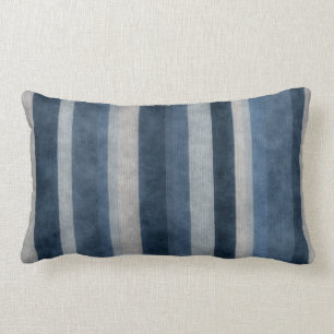 Faux Corduroy Textured Blue Stripes Pattern Lumbar Pillow