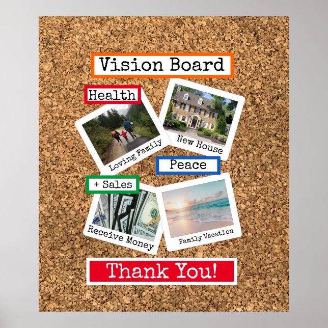Faux Cork Custom Photo Collage Vision Board Poster (Front)