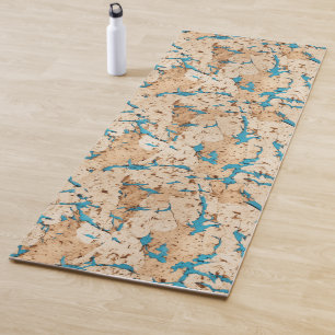 Faux Cork with Blue Turquoise Marble Inserts Yoga Mat