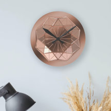 Faux Couleur Cuivre Octogone Horloge Mur Rond