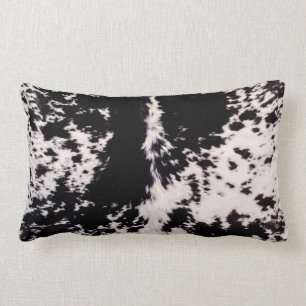 Faux Cow Hide, Black & White Print Cotton Pillow