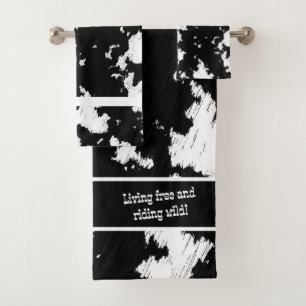 Faux Cow Print Black and White Bath Towel Set