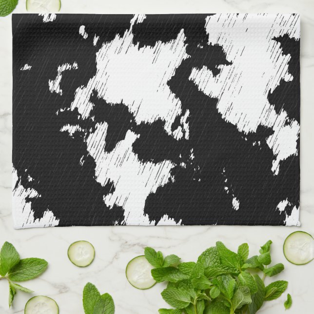Faux Cow Print Black and White Kitchen Towel (Folded)