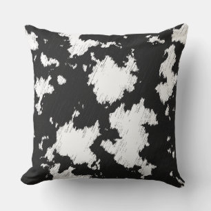 Faux Cow Print Black and White Outdoor Pillow