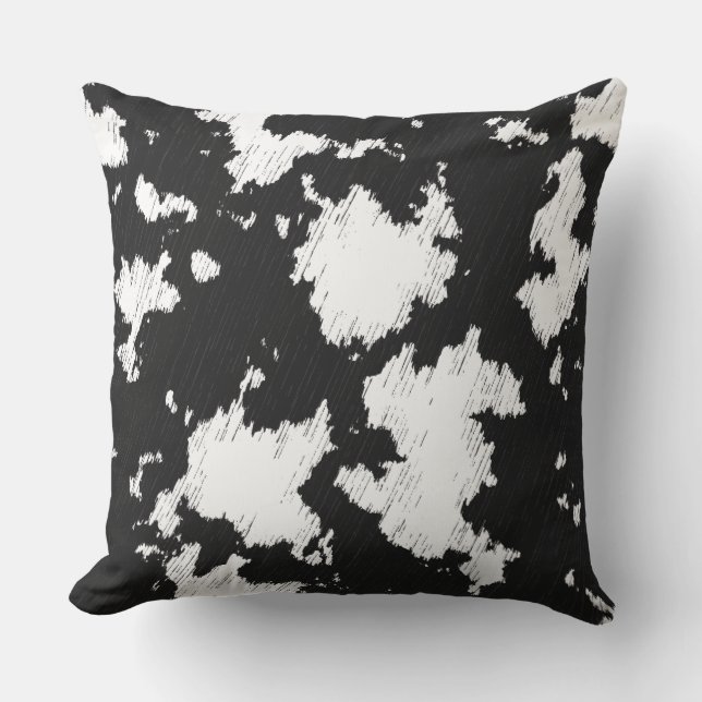 Faux Cow Print Black and White Outdoor Pillow (Front)