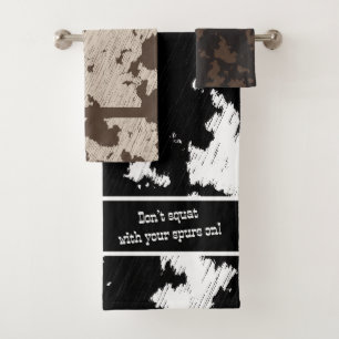 Faux Cow Print Black, White, Brown, and Cream Bath Towel Set