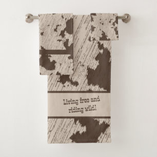 Faux Cow Print Brown and Cream Bath Towel Set