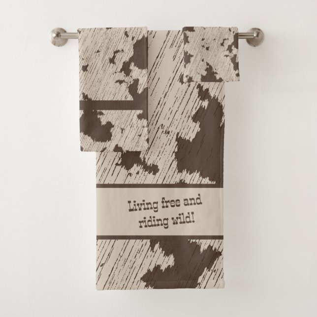 Faux Cow Print Brown and Cream Bath Towel Set (Insitu)