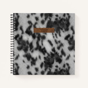 Faux Cowhide & Leather Black & White Animal Print Notebook