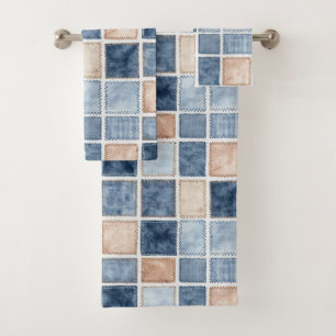 Faux Cream Denim Blue Jean Bridal Shower Bath Towel Set