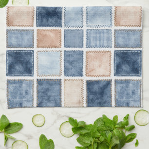 Faux Cream Denim Blue Jean Bridal Shower Kitchen Towel