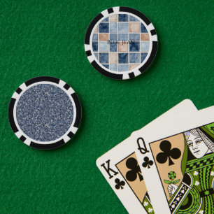 Faux Cream Denim Blue Jean Glitter Poker Chips