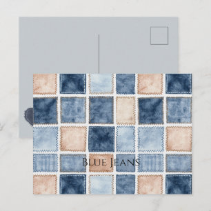 Faux Cream Denim Blue Jean Postcard
