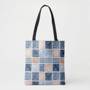 Faux Cream Denim Blue Jean Tote Bag