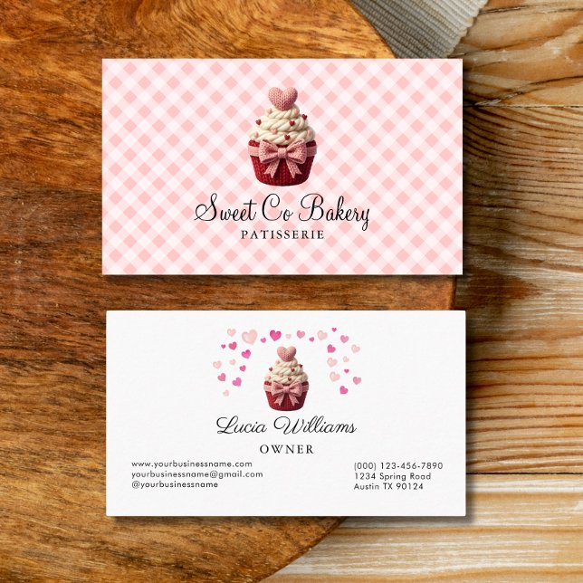 Faux Crochet Love Cupcake Bakery Business Card (Faux Crochet Valentine Cupcake bakery Business Card)