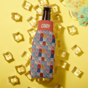 Faux Crochet Multicolored Stitches Bottle Cooler