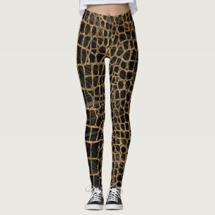 Faux Crocodile Black Liquid Marble and gold Leggings
